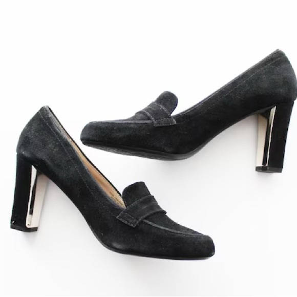 Adrienne Vittadini Leather Suede Penny Loafer Heels - Picture 9 of 9